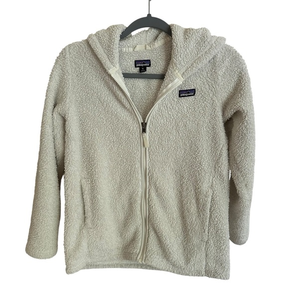 Play Condition Patagonia Girls XL 14 Cream Fleece Zip Up Hoodie Jacket Camping - Picture 1 of 4